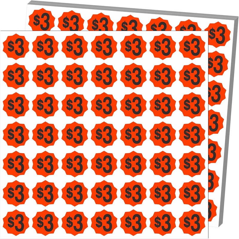 YSHIHE Fluorescent Orange Price Stickers, 3/4 Inch Round Labels, 1470 Pre-Printed $3 Tags for Yard Sale, Garage Sale, Paper with Glossy Finish - Image 1